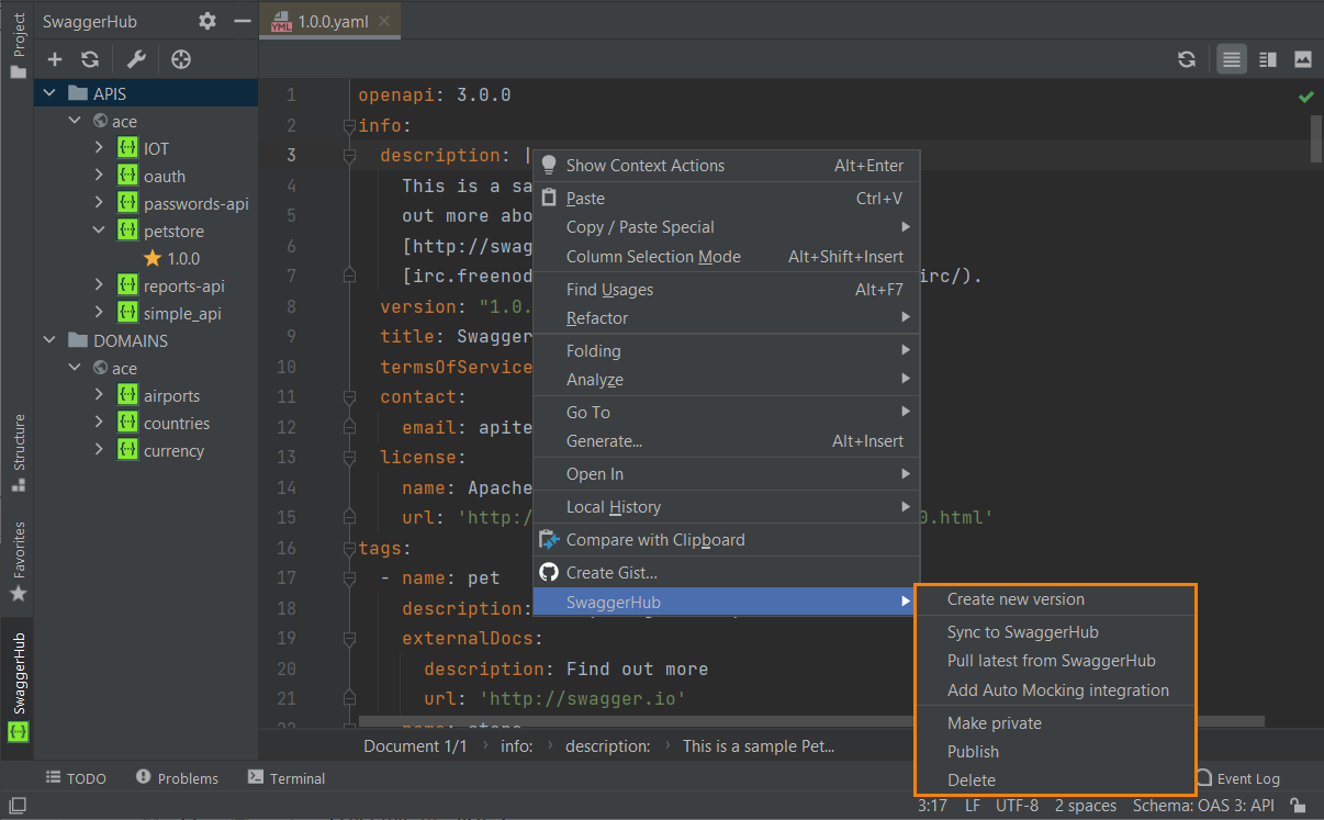 Editor context menu Editor context menu
