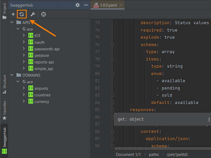 Refresh definitions button Refresh definitions button