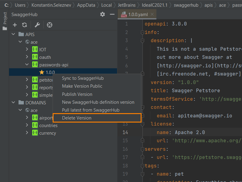 Delete API version Delete API version